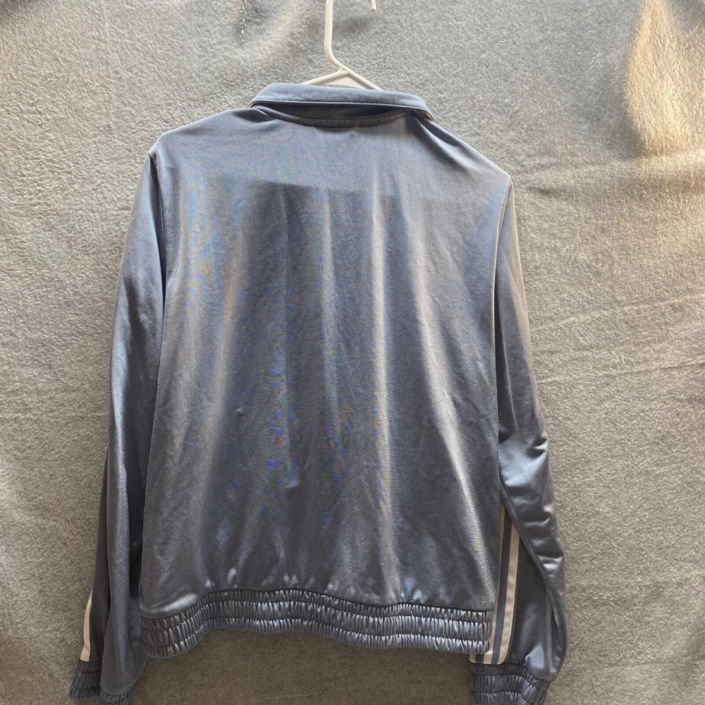 ADIDAS Women Blue White Striped Full Zip Up Track JACKET Shirt Stretch Sz L - Picture 6 of 6